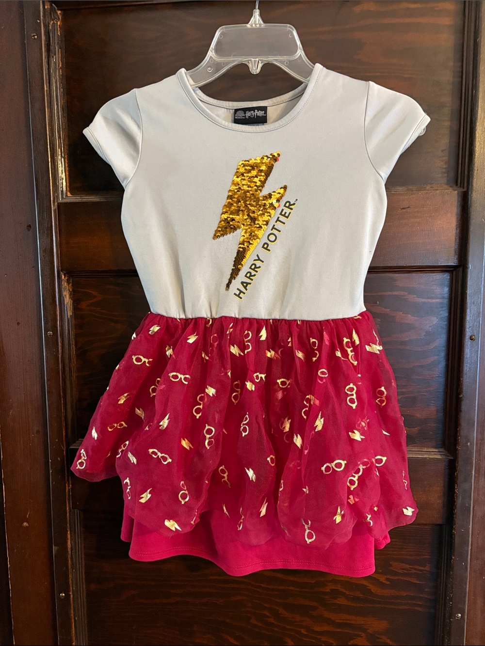 Warner Bros. Gray Top with Red & Gold Sequin HARRY POTTER Lightning Girls' Dress